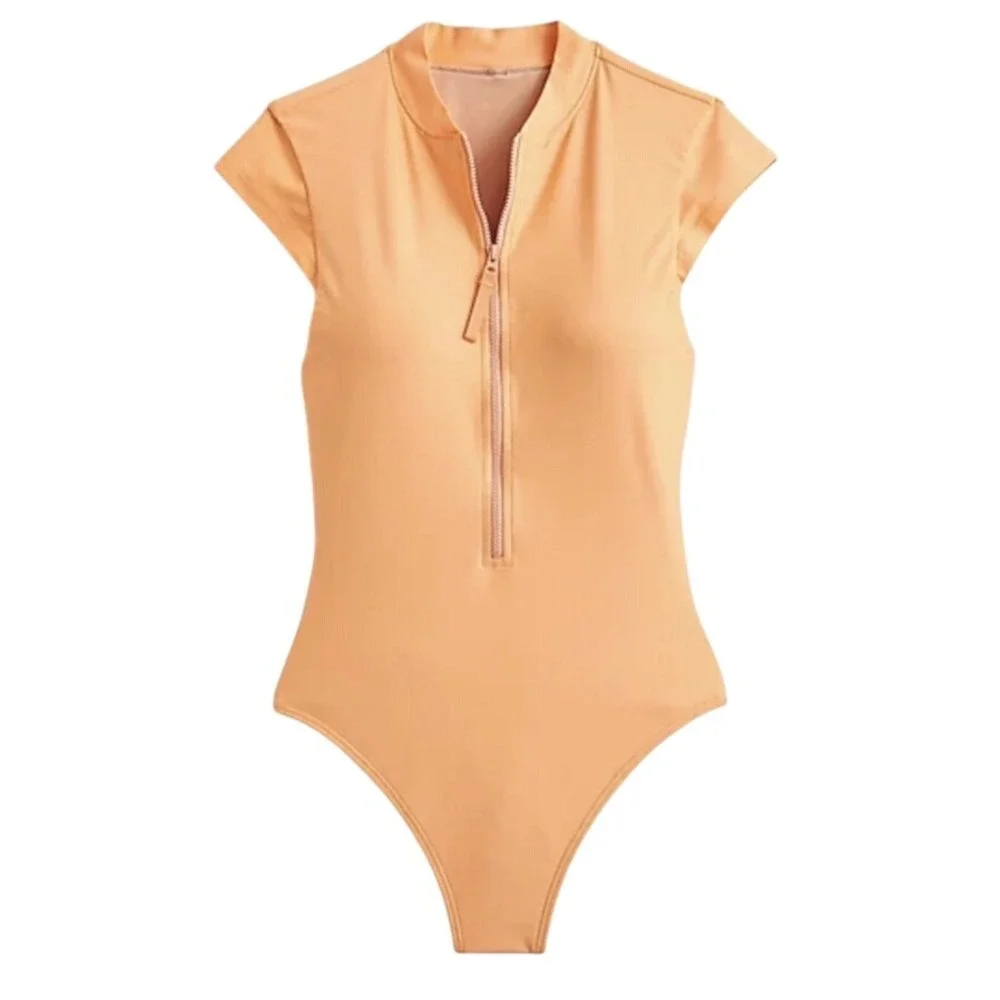 J.crew Active Short-sleeve Zip-up One-piece swimsuit Size 4 tall